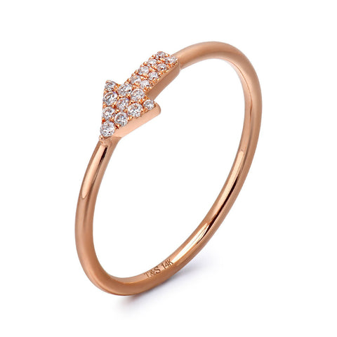 14k Rose Gold Diamond Arrow Stackable Ring