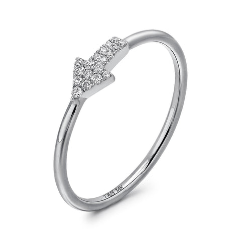 14k White Gold Diamond Arrow Stackable Ring