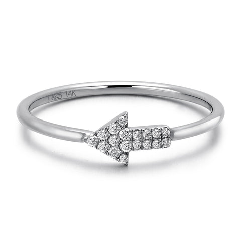 14k White Gold Diamond Arrow Stackable Ring