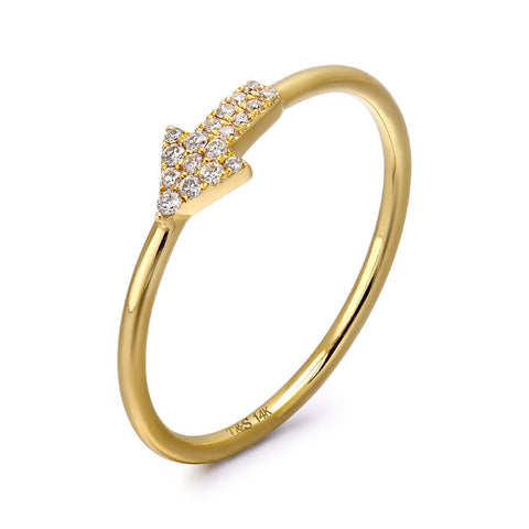 14k Yellow Gold Diamond Arrow Stackable Ring