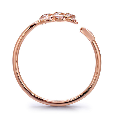 14k Rose Gold Diamond Feather Arrow Stackable Ring