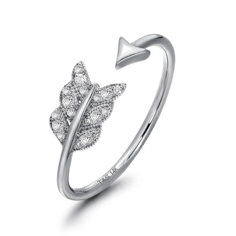 14k White Gold Diamond Feather Arrow Stackable Ring
