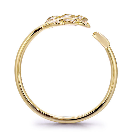 14k Yellow Gold Diamond Feather Arrow Stackable Ring