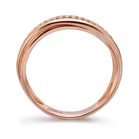 14k Rose Gold Diamond Triple Row Ring
