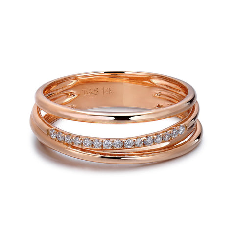 14k Rose Gold Diamond Triple Row Ring