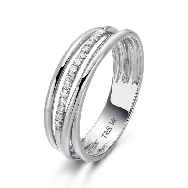 14k White Gold Diamond Triple Row Ring
