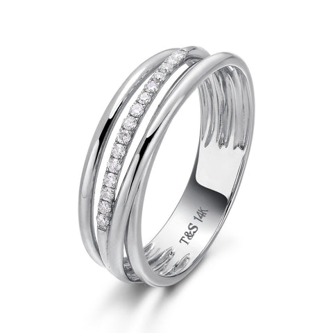 14k White Gold Diamond Triple Row Ring