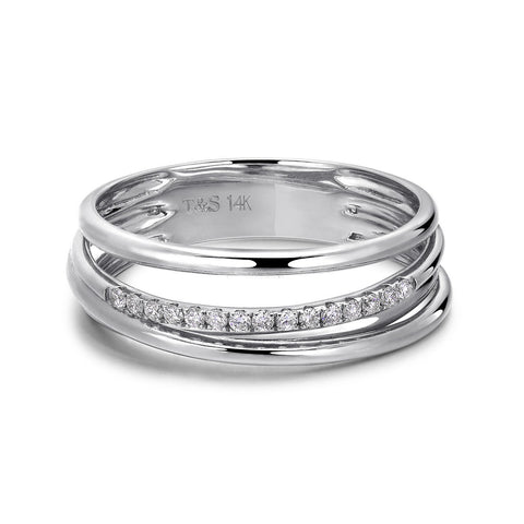 14k White Gold Diamond Triple Row Ring