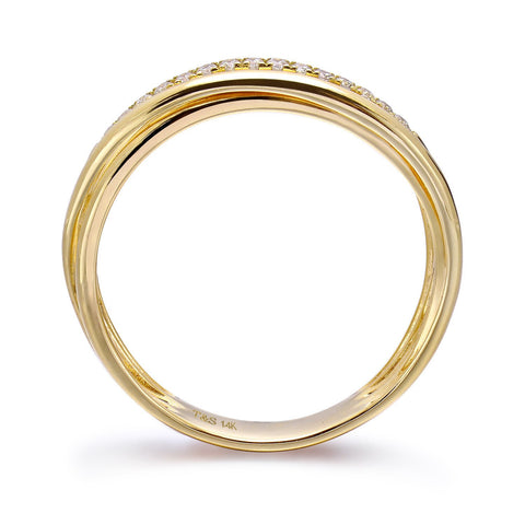 14k Yellow Gold Diamond Triple Row Ring