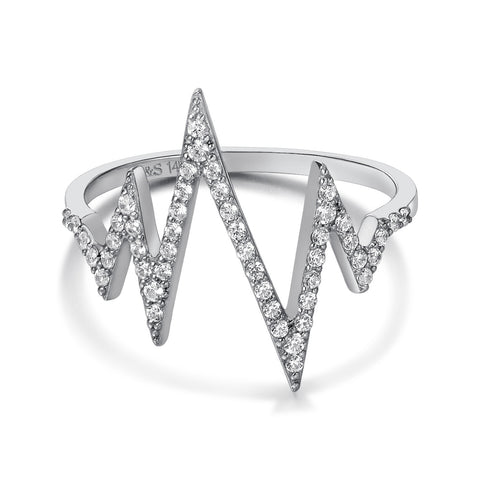14k White Gold Diamond Heartbeat Ring