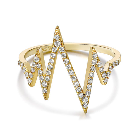 14k Yellow Gold Diamond Heartbeat Ring