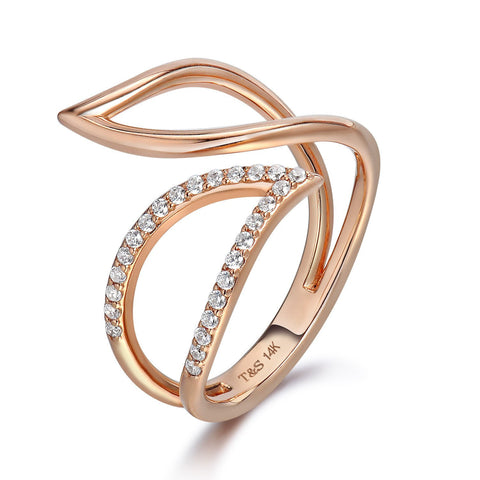 14k Rose Gold Diamond Petal Ring