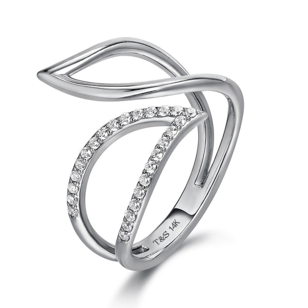 14k White Gold Diamond Petal Ring
