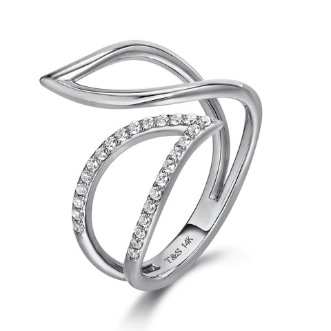 14k White Gold Diamond Petal Ring