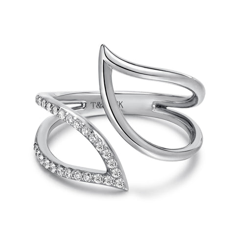 14k White Gold Diamond Petal Ring