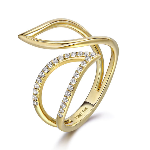 14k Yellow Gold Diamond Petal Ring