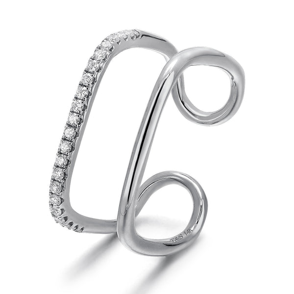 14k White Gold Diamond Double Geo Ring