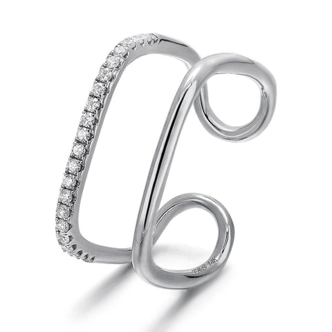 14k White Gold Diamond Double Geo Ring