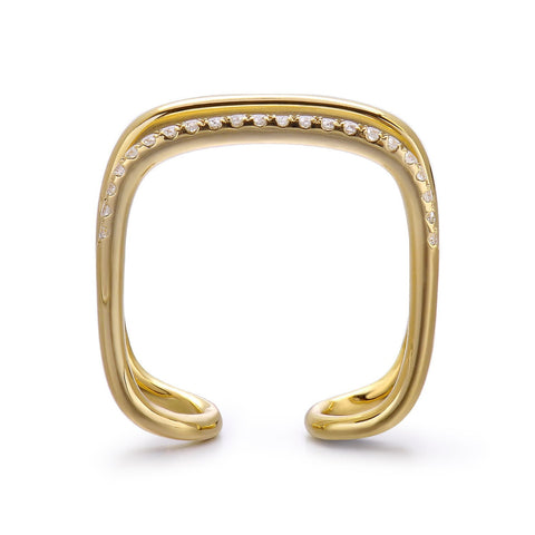 14k Yellow Gold Diamond Double Geo Ring