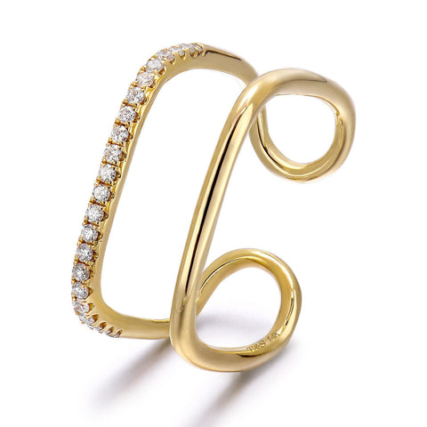 14k Yellow Gold Diamond Double Geo Ring