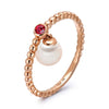 14k Rose Gold 5-5.5mm Dangle Akoya Pearl and Pink Tourmaline Stackable Ring