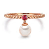 14k Rose Gold 5-5.5mm Dangle Akoya Pearl and Pink Tourmaline Stackable Ring