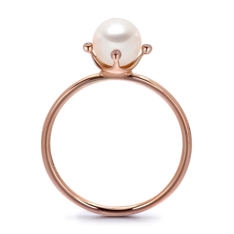 14k Rose Gold 5-5.5mm Akoya Pearl and Diamond Ring