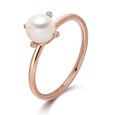 14k Rose Gold 5-5.5mm Akoya Pearl and Diamond Ring