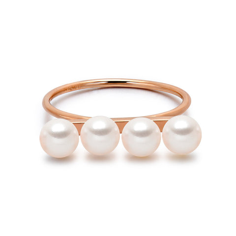 14k Gold 5-5.5mm Akoya Pearl Row Ring