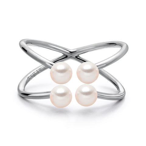 14k White Gold 4-4.5mm Akoya Pearl Orbit Ring