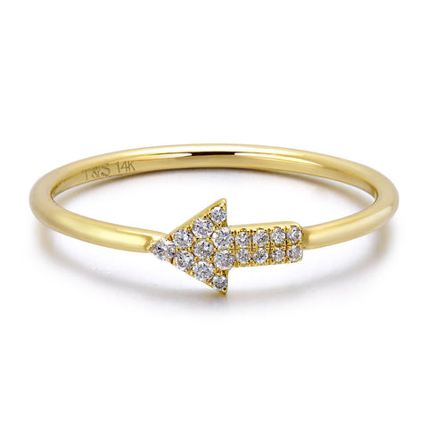 14k Yellow Gold Diamond Arrow Stackable Ring