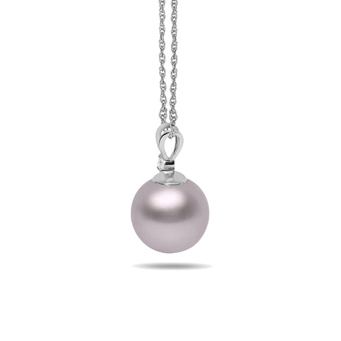 8-9mm Pink Freshwater Cultured Pearl and Diamond 14k White Gold Pendant