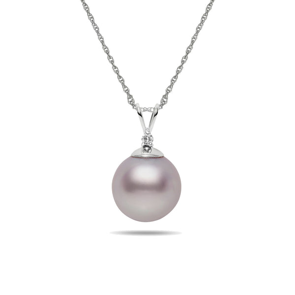 8-9mm Pink Freshwater Cultured Pearl and Diamond 14k White Gold Pendant