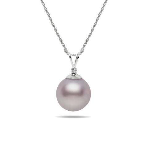 8-9mm Pink Freshwater Cultured Pearl and Diamond 14k White Gold Pendant