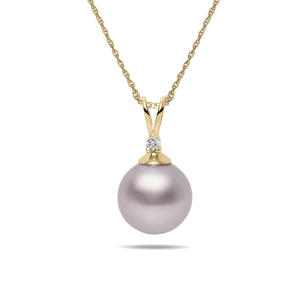 8-9mm Pink Freshwater Cultured Pearl and Diamond 14k Yellow Gold Pendant
