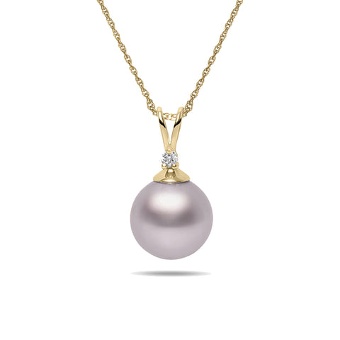 8-9mm Pink Freshwater Cultured Pearl and Diamond 14k Yellow Gold Pendant