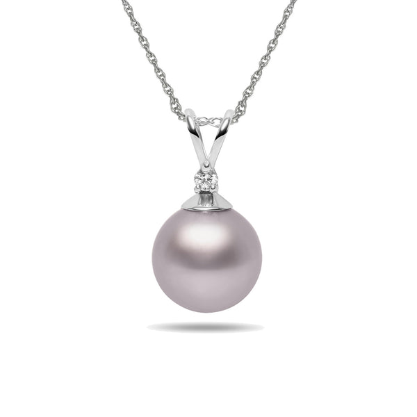 10-11mm Pink Freshwater Cultured Pearl and Diamond 14k White Gold Pendant