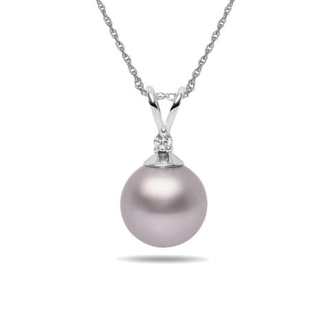 10-11mm Pink Freshwater Cultured Pearl and Diamond 14k White Gold Pendant