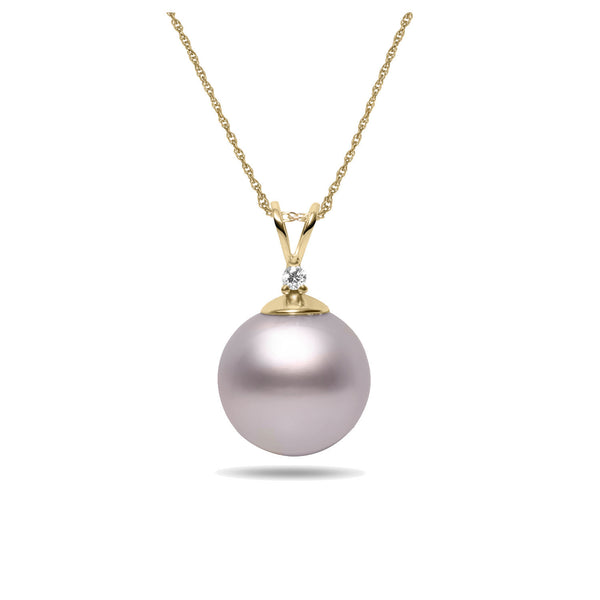 10-11mm Pink Freshwater Cultured Pearl and Diamond 14k Yellow Gold Pendant