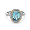 Radiant Cut Blue Topaz, Diamond, Sterling Silver and 14k Yellow Gold Ring