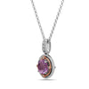 Round Cut Amethyst, Diamond, Sterling Silver and 14k Rose Gold Pendant