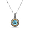 Round Cut Blue Topaz, Diamond, Sterling Silver and 14k Yellow Gold Pendant