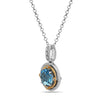 Round Cut Blue Topaz, Diamond, Sterling Silver and 14k Yellow Gold Pendant