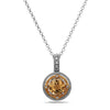 Round Cut Citrine, Diamond, Sterling Silver and 14k Yellow Gold Pendant