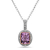 Radiant Cut Amethyst, Diamond, Sterling Silver and 14k Rose Gold Pendant