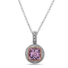 Square Cut Amethyst, Diamond, Sterling Silver and 14k Rose Gold Pendant