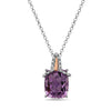 Radiant Cut Amethyst, Diamond, Sterling Silver and 14k Rose Gold Pendant