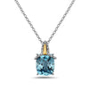 Radiant Cut Blue Topaz, Diamond, Sterling Silver and 14k Yellow Gold Pendant
