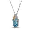 Radiant Cut Blue Topaz, Diamond, Sterling Silver and 14k Yellow Gold Pendant