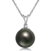 8-9mm Natural Color Tahitian Pearl and Diamond 14k White Gold Pendant